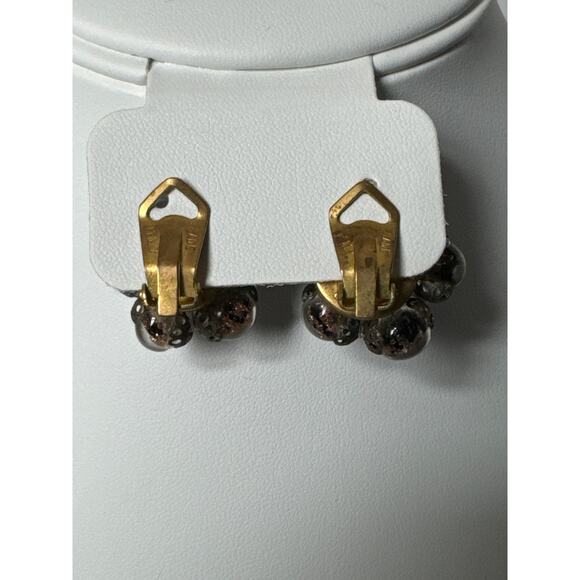 Vintage glass bead cluster clip earrings, brown marked made in Italy - Picture 8 of 12